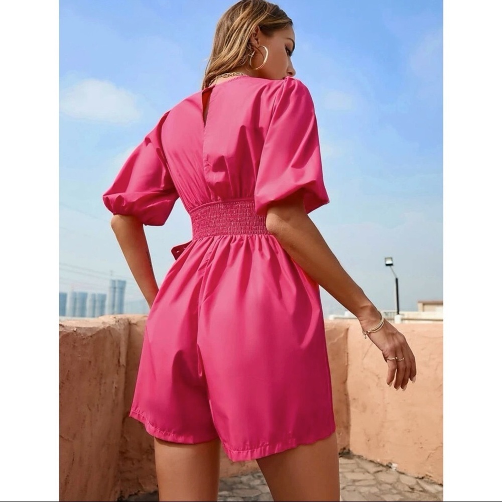 Solid Knot Side Wrap Romper | SHEIN - Picture 2 of 3